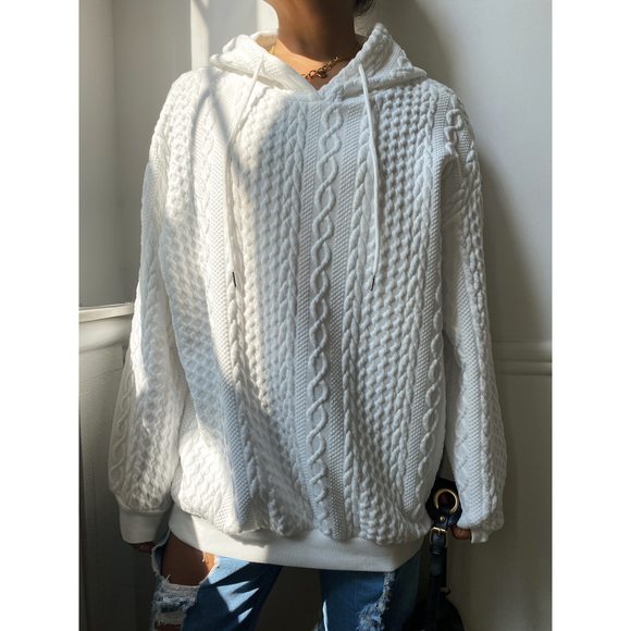 Plus Size Casual Hoodie, Women's Plus Solid Ribbed Long Sleeve Slight Stretch Ho - Picture 1 of 6